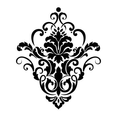 Vektör damaske elementi. İzole edilmiş, merkezi iltihaplanma. Klasik lüks, eski moda İspanyol süsü, duvar kağıtları, tekstil ve ambalaj için kraliyet Victoria dönemi kusursuz dokusu.