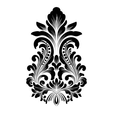 Vektör damaske elementi. İzole edilmiş, merkezi iltihaplanma. Klasik lüks, eski moda İspanyol süsü, duvar kağıtları, tekstil ve ambalaj için kraliyet Victoria dönemi kusursuz dokusu.