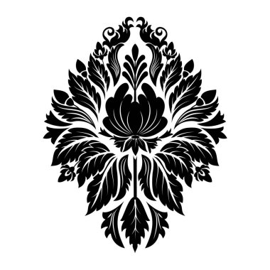 Vektör damaske elementi. İzole edilmiş, merkezi iltihaplanma. Klasik lüks, eski moda İspanyol süsü, duvar kağıtları, tekstil ve ambalaj için kraliyet Victoria dönemi kusursuz dokusu.