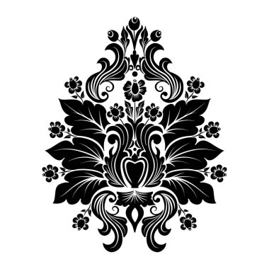 Vektör damaske elementi. İzole edilmiş, merkezi iltihaplanma. Klasik lüks, eski moda İspanyol süsü, duvar kağıtları, tekstil ve ambalaj için kraliyet Victoria dönemi kusursuz dokusu.