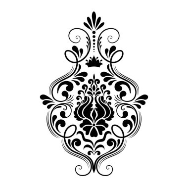 Vektör damaske elementi. İzole edilmiş, merkezi iltihaplanma. Klasik lüks, eski moda İspanyol süsü, duvar kağıtları, tekstil ve ambalaj için kraliyet Victoria dönemi kusursuz dokusu.