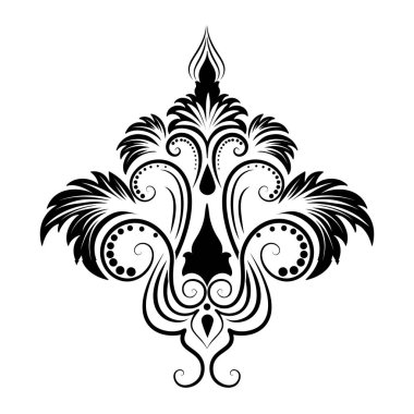 Vektör damaske elementi. İzole edilmiş, merkezi iltihaplanma. Klasik lüks, eski moda İspanyol süsü, duvar kağıtları, tekstil ve ambalaj için kraliyet Victoria dönemi kusursuz dokusu.