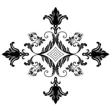 Vektör damaske elementi. İzole edilmiş, merkezi iltihaplanma. Klasik lüks, eski moda İspanyol süsü, duvar kağıtları, tekstil ve ambalaj için kraliyet Victoria dönemi kusursuz dokusu.