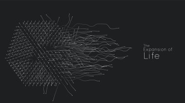 Yaşamın genişlemesi. Vektör kübü patlama arkaplanı. Küçük parçacıklar ortaya çıkmaya çalışır. Yüksek hareket hızında bulanık debrilasyonlar ışınlara ya da çizgilere dönüşür. Patlama, patlama arkaplanı