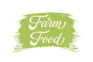 Boyalı fırça darbesine el yazması Çiftlik Yemeği. Vektör Mürekkebi çizimi. Beyaz arka planda tipografi posteri. Kartlar, davetiyeler, baskılar vs. için organik, doğal tasarım şablonu