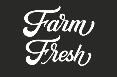 Farm Fresh el çizimi harfleri. Vektör Mürekkebi çizimi. Siyah arka planda tipografi posteri. Organik, doğal çiftlik taze gıda tasarım şablonu kartlar, davetiyeler, baskılar vs.