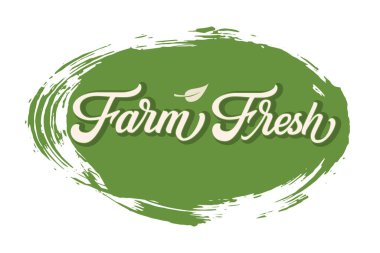 Taze Çiftlik Taze 'yi fırça darbesiyle el çizimi. Vektör Mürekkebi çizimi. Beyaz arka planda tipografi posteri. Kartlar, davetiyeler, baskılar vs. için organik, doğal tasarım şablonu