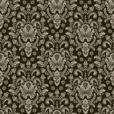 Vektör damask Dikişsiz desen arka plan. Klasik lüks eski moda damask süsleme, duvar kağıtları, tekstil, sarma için Kraliyet Viktorya Dikişsiz doku. Nefis çiçek Barok şablonu