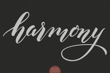 El çizimi harfler, Harmony. Zarif modern el yazısı el yazısı. Vektör Mürekkebi çizimi. Karanlık arka planda tipografi posteri. Kartlar, davetiyeler, baskılar vs..