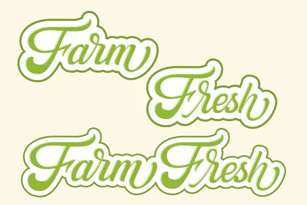 Hand Drawn Lettering Farm Fresh Outline Shadow Vector Ink Illustration — Stock Vector
