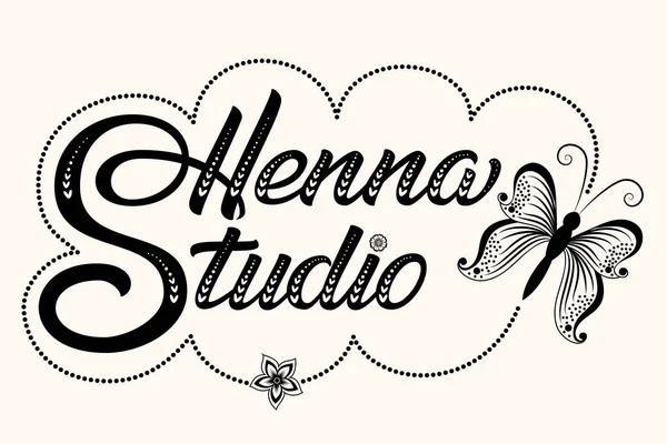 Letras Decoradas Mão Henna Studio Ilustração Tinta Vetorial Modelo Para — Vetor de Stock