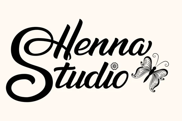 Letras Desenhadas Mão Henna Studio Ilustração Tinta Vetorial Modelo Para — Vetor de Stock