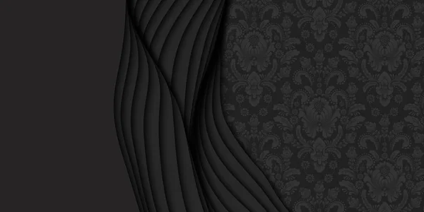 紙カットとダマスクパターンを持つベクトル3D抽象暗い背景 黒の彫刻芸術 紙工芸グラデーションの色を持つカモシカ峡谷 プレゼンテーション チラシのための豪華なミニマリストデザイン — ストックベクタ