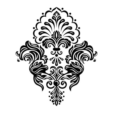 Vektör damaske elementi. İzole edilmiş, merkezi iltihaplanma. Klasik lüks, eski moda İspanyol süsü, duvar kağıtları, tekstil ve ambalaj için kraliyet Victoria dönemi kusursuz dokusu.