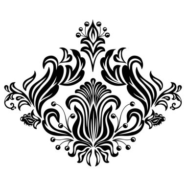 Vektör damaske elementi. İzole edilmiş, merkezi iltihaplanma. Klasik lüks, eski moda İspanyol süsü, duvar kağıtları, tekstil ve ambalaj için kraliyet Victoria dönemi kusursuz dokusu.