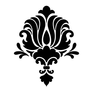 Vektör damaske elementi. İzole edilmiş, merkezi iltihaplanma. Klasik lüks, eski moda İspanyol süsü, duvar kağıtları, tekstil ve ambalaj için kraliyet Victoria dönemi kusursuz dokusu.