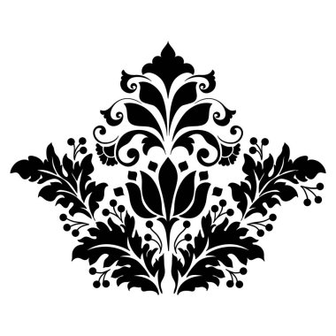 Vektör damaske elementi. İzole edilmiş, merkezi iltihaplanma. Klasik lüks, eski moda İspanyol süsü, duvar kağıtları, tekstil ve ambalaj için kraliyet Victoria dönemi kusursuz dokusu.