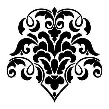 Vektör damaske elementi. İzole edilmiş, merkezi iltihaplanma. Klasik lüks, eski moda İspanyol süsü, duvar kağıtları, tekstil ve ambalaj için kraliyet Victoria dönemi kusursuz dokusu.