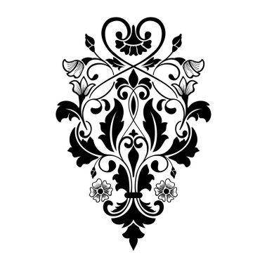 Vektör damaske elementi. İzole edilmiş, merkezi iltihaplanma. Klasik lüks, eski moda İspanyol süsü, duvar kağıtları, tekstil ve ambalaj için kraliyet Victoria dönemi kusursuz dokusu.