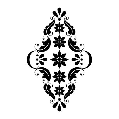 Vektör damaske elementi. İzole edilmiş, merkezi iltihaplanma. Klasik lüks, eski moda İspanyol süsü, duvar kağıtları, tekstil ve ambalaj için kraliyet Victoria dönemi kusursuz dokusu.