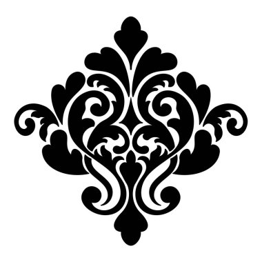 Vektör damaske elementi. İzole edilmiş, merkezi iltihaplanma. Klasik lüks, eski moda İspanyol süsü, duvar kağıtları, tekstil ve ambalaj için kraliyet Victoria dönemi kusursuz dokusu.