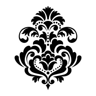 Vektör damaske elementi. İzole edilmiş, merkezi iltihaplanma. Klasik lüks, eski moda İspanyol süsü, duvar kağıtları, tekstil ve ambalaj için kraliyet Victoria dönemi kusursuz dokusu.