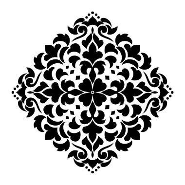 Vektör damaske elementi. İzole edilmiş, merkezi iltihaplanma. Klasik lüks, eski moda İspanyol süsü, duvar kağıtları, tekstil ve ambalaj için kraliyet Victoria dönemi kusursuz dokusu.