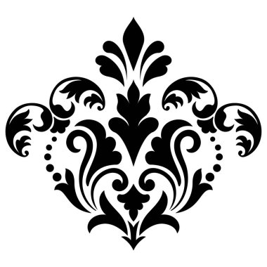 Vektör damaske elementi. İzole edilmiş, merkezi iltihaplanma. Klasik lüks, eski moda İspanyol süsü, duvar kağıtları, tekstil ve ambalaj için kraliyet Victoria dönemi kusursuz dokusu.