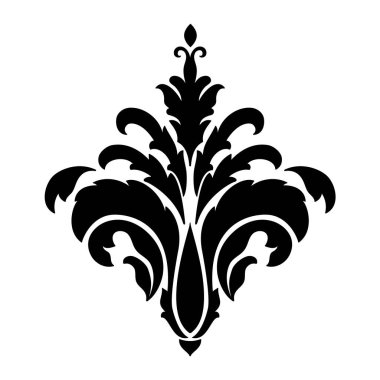 Vektör damaske elementi. İzole edilmiş, merkezi iltihaplanma. Klasik lüks, eski moda İspanyol süsü, duvar kağıtları, tekstil ve ambalaj için kraliyet Victoria dönemi kusursuz dokusu.