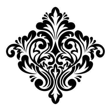 Vektör damaske elementi. İzole edilmiş, merkezi iltihaplanma. Klasik lüks, eski moda İspanyol süsü, duvar kağıtları, tekstil ve ambalaj için kraliyet Victoria dönemi kusursuz dokusu.