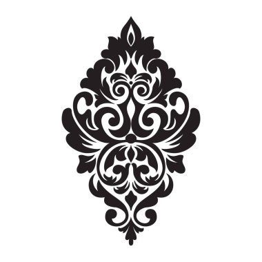 Vektör damaske elementi. İzole edilmiş, merkezi iltihaplanma. Klasik lüks, eski moda İspanyol süsü, duvar kağıtları, tekstil ve ambalaj için kraliyet Victoria dönemi kusursuz dokusu.