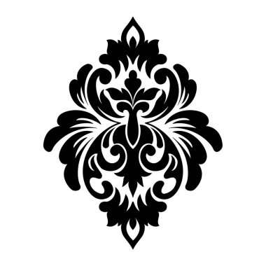 Vektör damaske elementi. İzole edilmiş, merkezi iltihaplanma. Klasik lüks, eski moda İspanyol süsü, duvar kağıtları, tekstil ve ambalaj için kraliyet Victoria dönemi kusursuz dokusu.