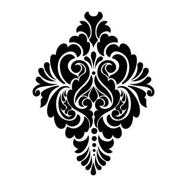 Vektör damaske elementi. İzole edilmiş, merkezi iltihaplanma. Klasik lüks, eski moda İspanyol süsü, duvar kağıtları, tekstil ve ambalaj için kraliyet Victoria dönemi kusursuz dokusu.