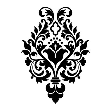 Vektör damaske elementi. İzole edilmiş, merkezi iltihaplanma. Klasik lüks, eski moda İspanyol süsü, duvar kağıtları, tekstil ve ambalaj için kraliyet Victoria dönemi kusursuz dokusu.