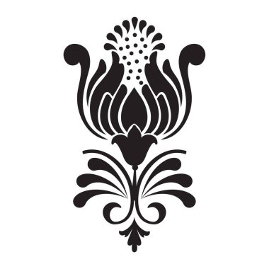 Vektör damaske elementi. İzole edilmiş, merkezi iltihaplanma. Klasik lüks, eski moda İspanyol süsü, duvar kağıtları, tekstil ve ambalaj için kraliyet Victoria dönemi kusursuz dokusu.