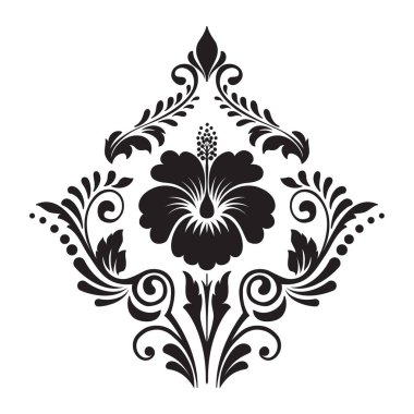 Vektör damaske elementi. İzole edilmiş, merkezi iltihaplanma. Klasik lüks, eski moda İspanyol süsü, duvar kağıtları, tekstil ve ambalaj için kraliyet Victoria dönemi kusursuz dokusu.