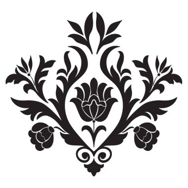 Vektör damaske elementi. İzole edilmiş, merkezi iltihaplanma. Klasik lüks, eski moda İspanyol süsü, duvar kağıtları, tekstil ve ambalaj için kraliyet Victoria dönemi kusursuz dokusu.