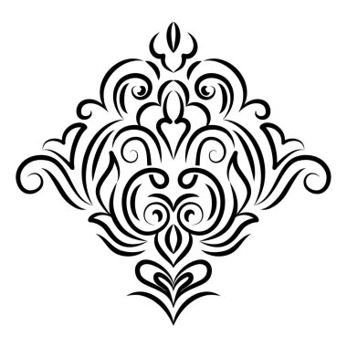 Vektör damaske elementi. İzole edilmiş, merkezi iltihaplanma. Klasik lüks, eski moda İspanyol süsü, duvar kağıtları, tekstil ve ambalaj için kraliyet Victoria dönemi kusursuz dokusu.