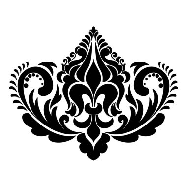 Vektör damaske elementi. İzole edilmiş, merkezi iltihaplanma. Klasik lüks, eski moda İspanyol süsü, duvar kağıtları, tekstil ve ambalaj için kraliyet Victoria dönemi kusursuz dokusu.