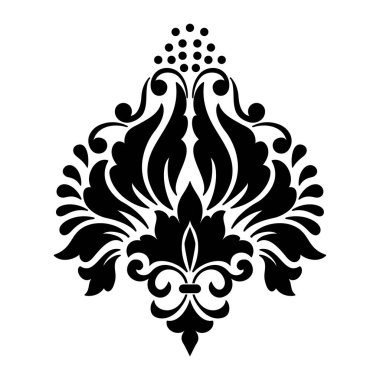 Vektör damaske elementi. İzole edilmiş, merkezi iltihaplanma. Klasik lüks, eski moda İspanyol süsü, duvar kağıtları, tekstil ve ambalaj için kraliyet Victoria dönemi kusursuz dokusu.