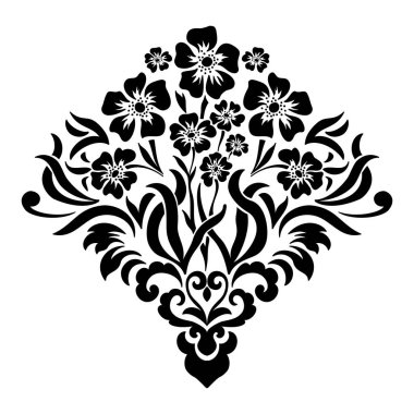 Vektör damaske elementi. İzole edilmiş, merkezi iltihaplanma. Klasik lüks, eski moda İspanyol süsü, duvar kağıtları, tekstil ve ambalaj için kraliyet Victoria dönemi kusursuz dokusu.