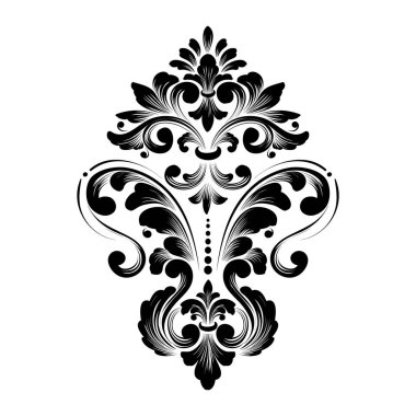 Vektör damaske elementi. İzole edilmiş, merkezi iltihaplanma. Klasik lüks, eski moda İspanyol süsü, duvar kağıtları, tekstil ve ambalaj için kraliyet Victoria dönemi kusursuz dokusu.