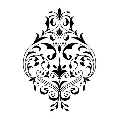 Vektör damaske elementi. İzole edilmiş, merkezi iltihaplanma. Klasik lüks, eski moda İspanyol süsü, duvar kağıtları, tekstil ve ambalaj için kraliyet Victoria dönemi kusursuz dokusu.