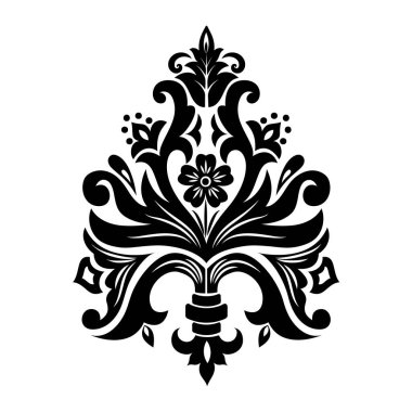 Vektör damaske elementi. İzole edilmiş, merkezi iltihaplanma. Klasik lüks, eski moda İspanyol süsü, duvar kağıtları, tekstil ve ambalaj için kraliyet Victoria dönemi kusursuz dokusu.