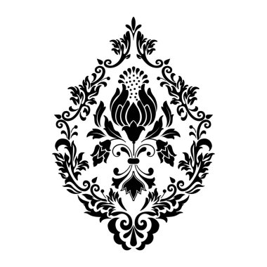 Vektör damaske elementi. İzole edilmiş, merkezi iltihaplanma. Klasik lüks, eski moda İspanyol süsü, duvar kağıtları, tekstil ve ambalaj için kraliyet Victoria dönemi kusursuz dokusu.