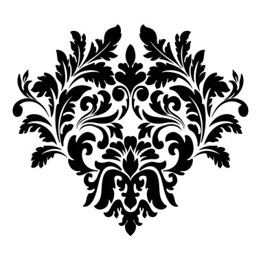 Vektör damaske elementi. İzole edilmiş, merkezi iltihaplanma. Klasik lüks, eski moda İspanyol süsü, duvar kağıtları, tekstil ve ambalaj için kraliyet Victoria dönemi kusursuz dokusu.