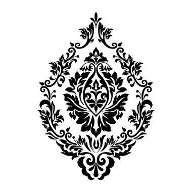 Vektör damaske elementi. İzole edilmiş, merkezi iltihaplanma. Klasik lüks, eski moda İspanyol süsü, duvar kağıtları, tekstil ve ambalaj için kraliyet Victoria dönemi kusursuz dokusu.