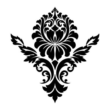 Vektör damaske elementi. İzole edilmiş, merkezi iltihaplanma. Klasik lüks, eski moda İspanyol süsü, duvar kağıtları, tekstil ve ambalaj için kraliyet Victoria dönemi kusursuz dokusu.