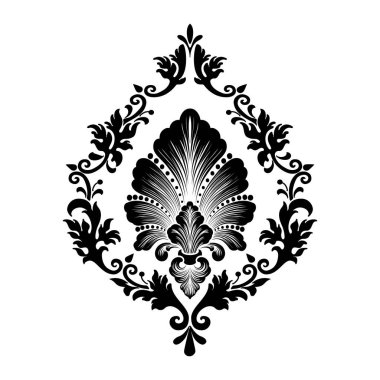 Vektör damaske elementi. İzole edilmiş, merkezi iltihaplanma. Klasik lüks, eski moda İspanyol süsü, duvar kağıtları, tekstil ve ambalaj için kraliyet Victoria dönemi kusursuz dokusu.