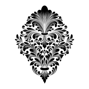 Vektör damaske elementi. İzole edilmiş, merkezi iltihaplanma. Klasik lüks, eski moda İspanyol süsü, duvar kağıtları, tekstil ve ambalaj için kraliyet Victoria dönemi kusursuz dokusu.